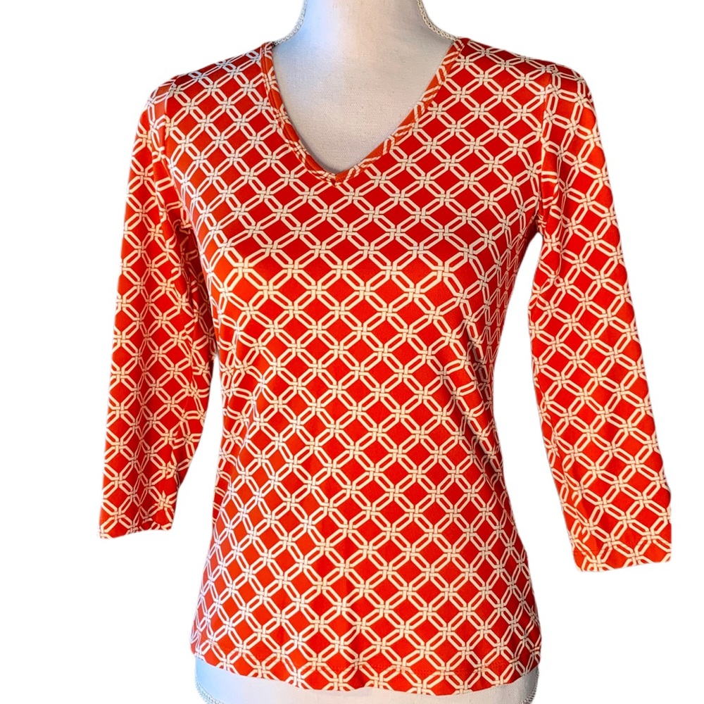 J.McLaughlin XS Top 3/4 sleeves geometric pattern